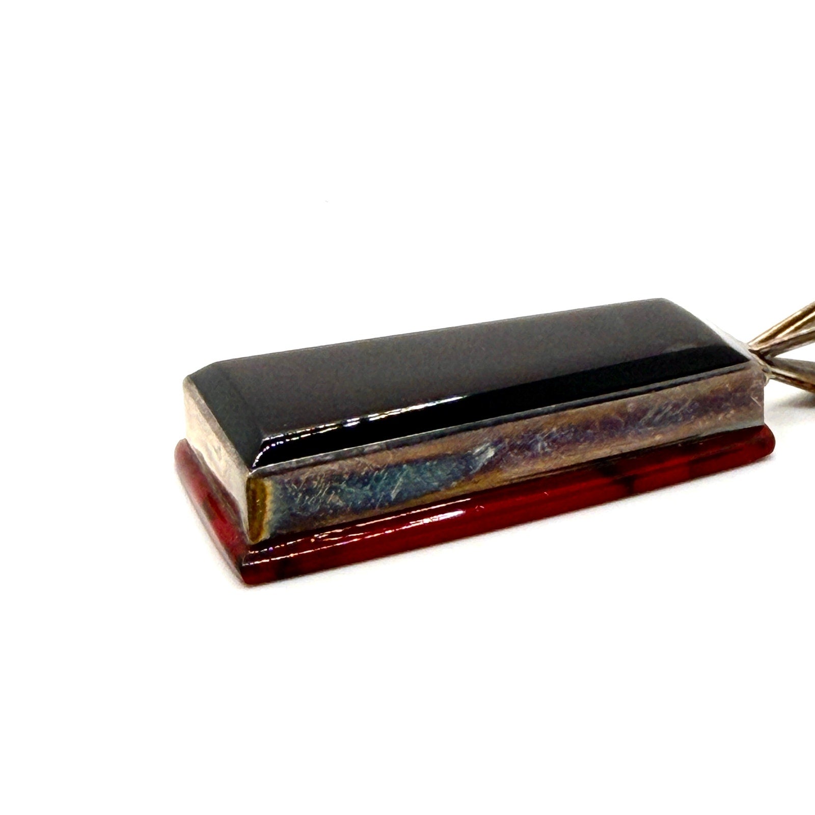 Vintage 90s Signed Black Red Sterling Silver Modernist Reversible Pendant