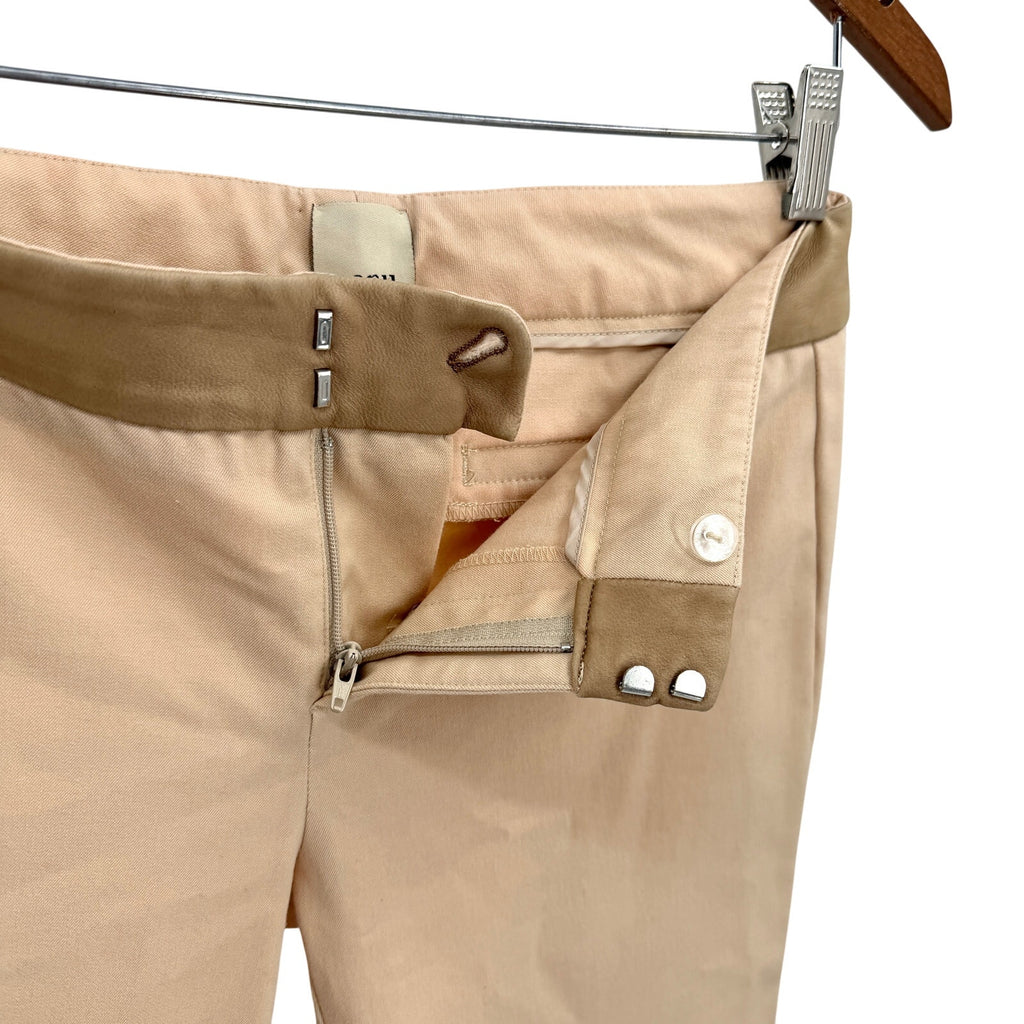 Ecru Tan Faux Leather Trim Cigarette Pants Leggings