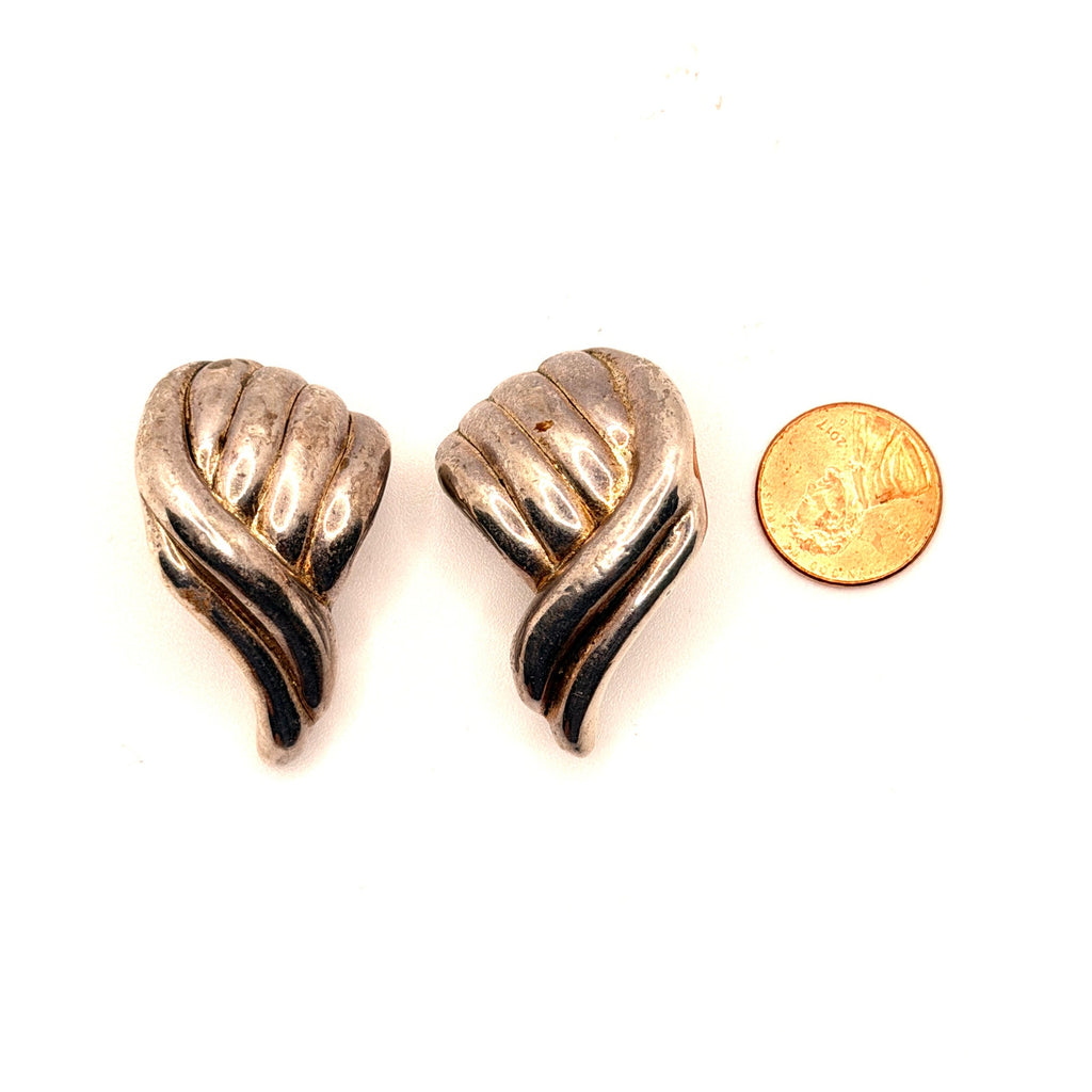 Vintage 80s Stamped Sterling Silver Israel Bold Hollow Clip On Earrings