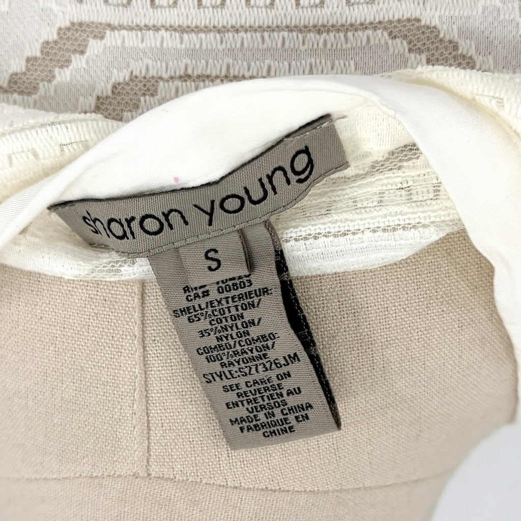Sharon Young White Lace Geometric Button Front Midi Cover-Up Tunic