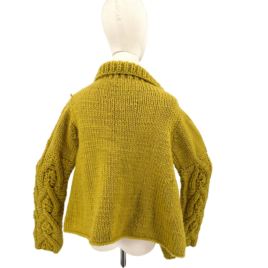 Yellow Chunky Hand Knit Shawl Collar Cardigan