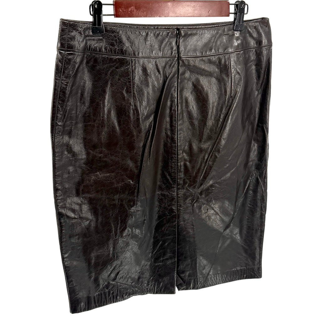 Vintage 90s Laundry by Shelli Segal Chocolate Brown Genuine Leather Pencil Skirt