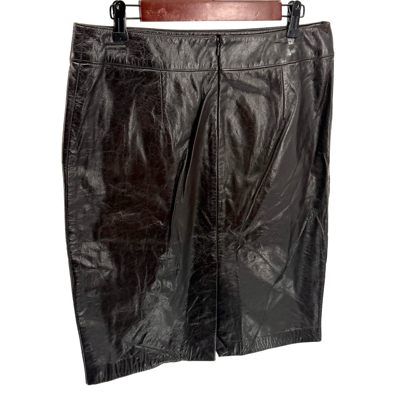 Vintage 90s Laundry by Shelli Segal Chocolate Brown Genuine Leather Pencil Skirt