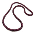 Vintage 80s Deep Wine Red Garnet Woven Bead Rope Boho Infinity Necklace