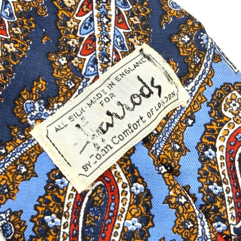 Vintage 70s Harrods Yellow Red 100% Silk Paisley Psychedelic Mod Super Wide Tie