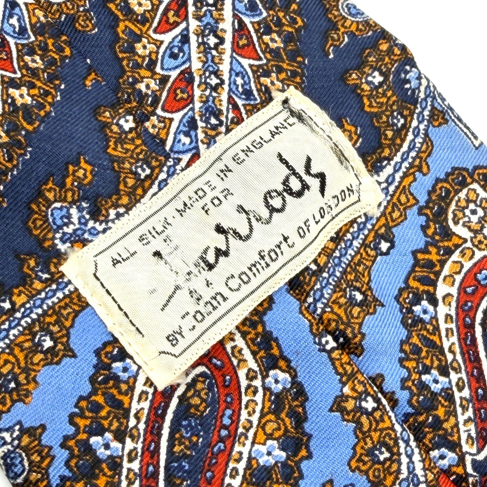 Vintage 70s Harrods Yellow Red 100% Silk Paisley Psychedelic Mod Super Wide Tie