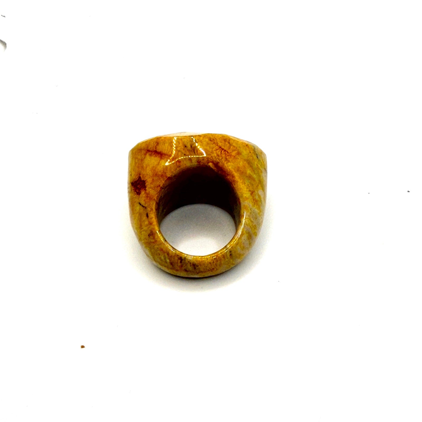 Vintage 90s Carved Yellow Ochre Jasper Sculptural Statement Dome Ring
