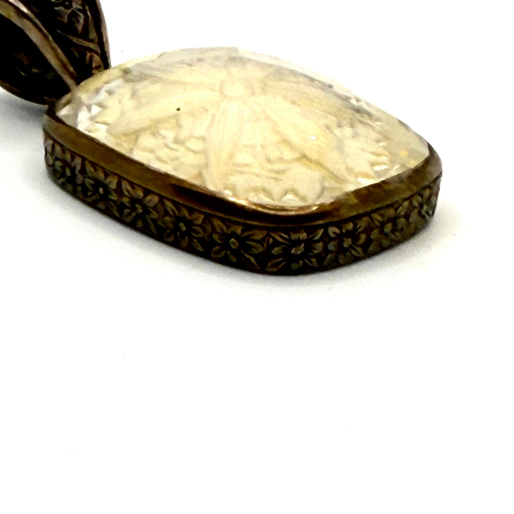 Vintage 90s Stephen Dweck Yellow Cut Glass Intaglio Enhancer Pendant