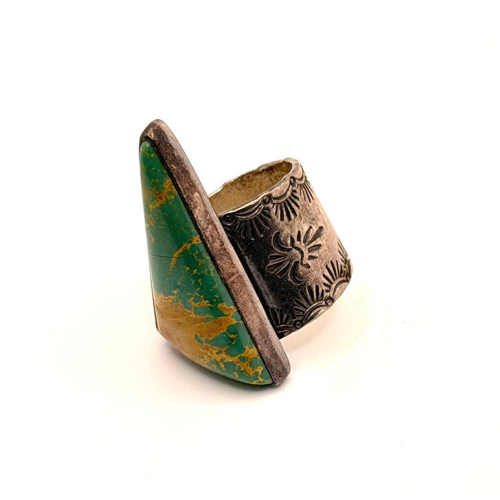 Vintage 90s Southwestern Stamped Sterling Silver Turquoise Triangle Ring