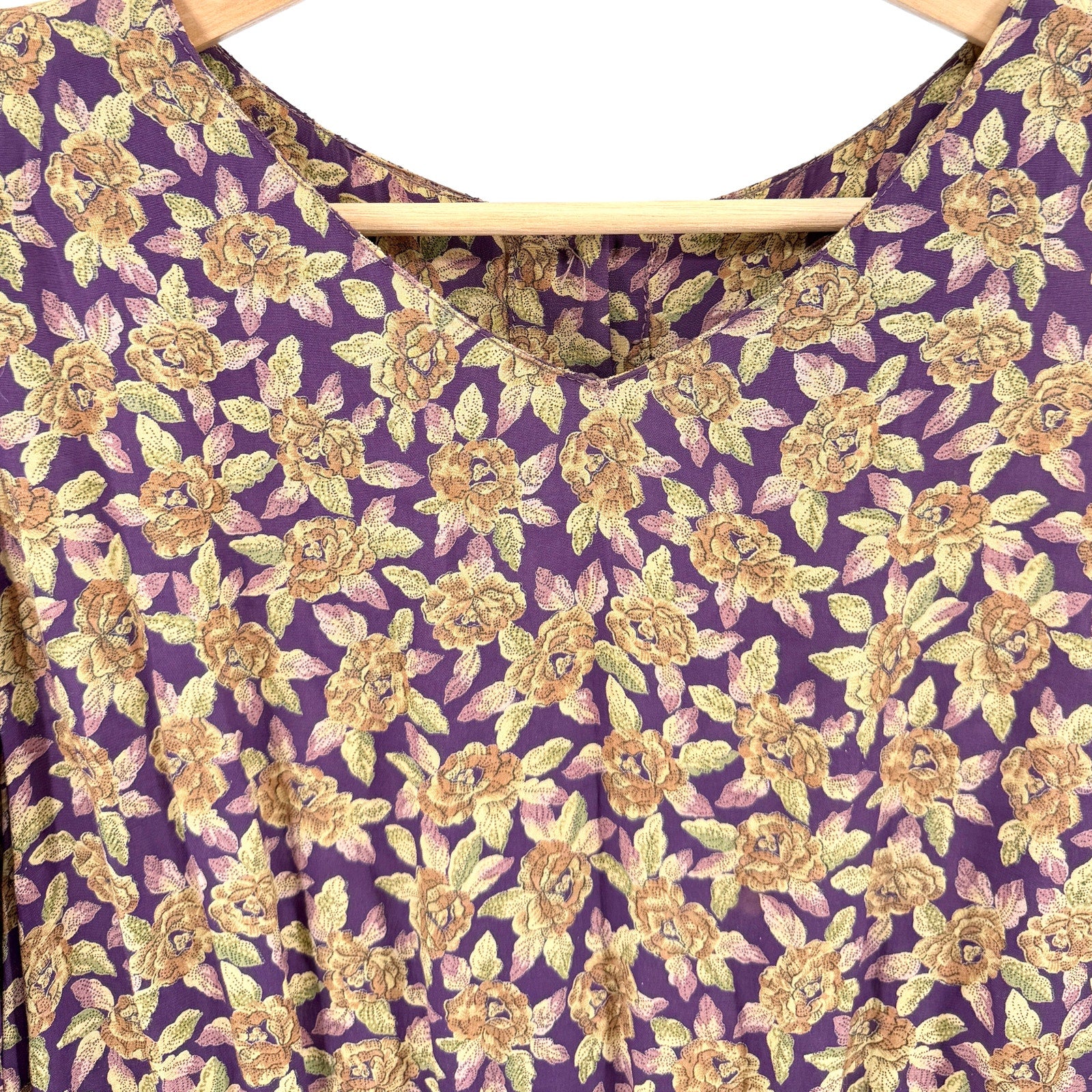 Vintage 90s Karin Stevens Purple Rayon Romantic Cottagecore Midi Dress