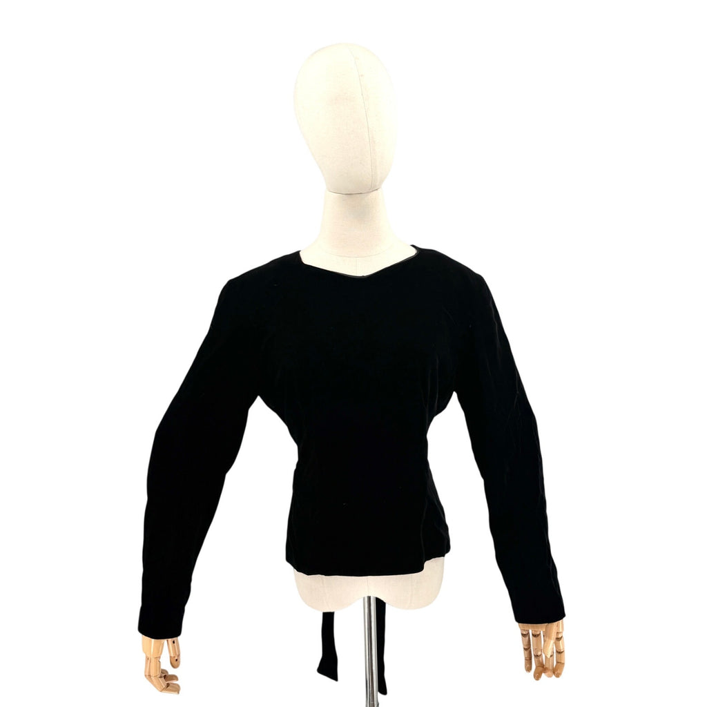 Vintage 80s Stephanie Queller Black Velvet Shoulder Pad Blouse