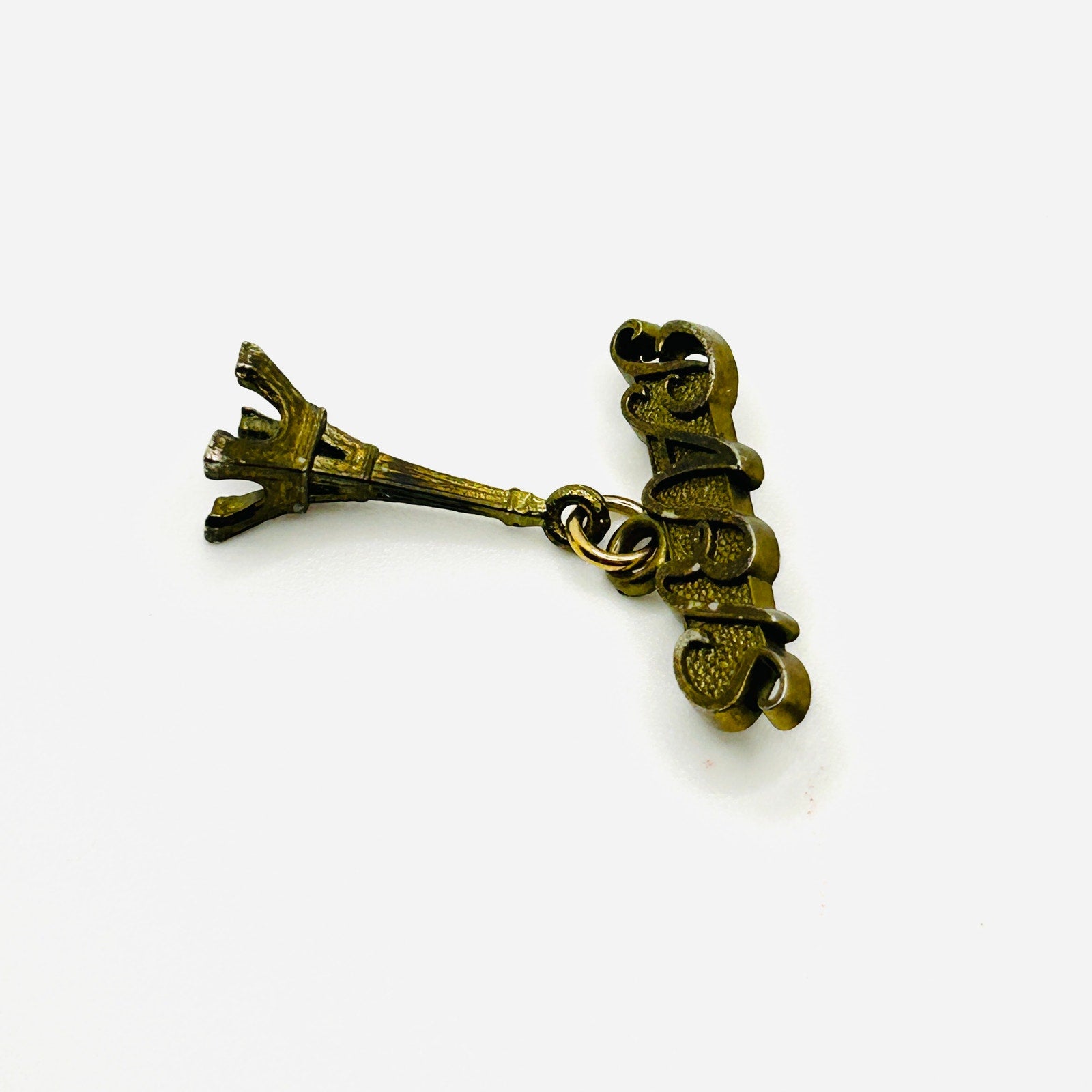 Vintage 60s Paris Eiffel Tower Gold Script Souvenir Brooch Pin