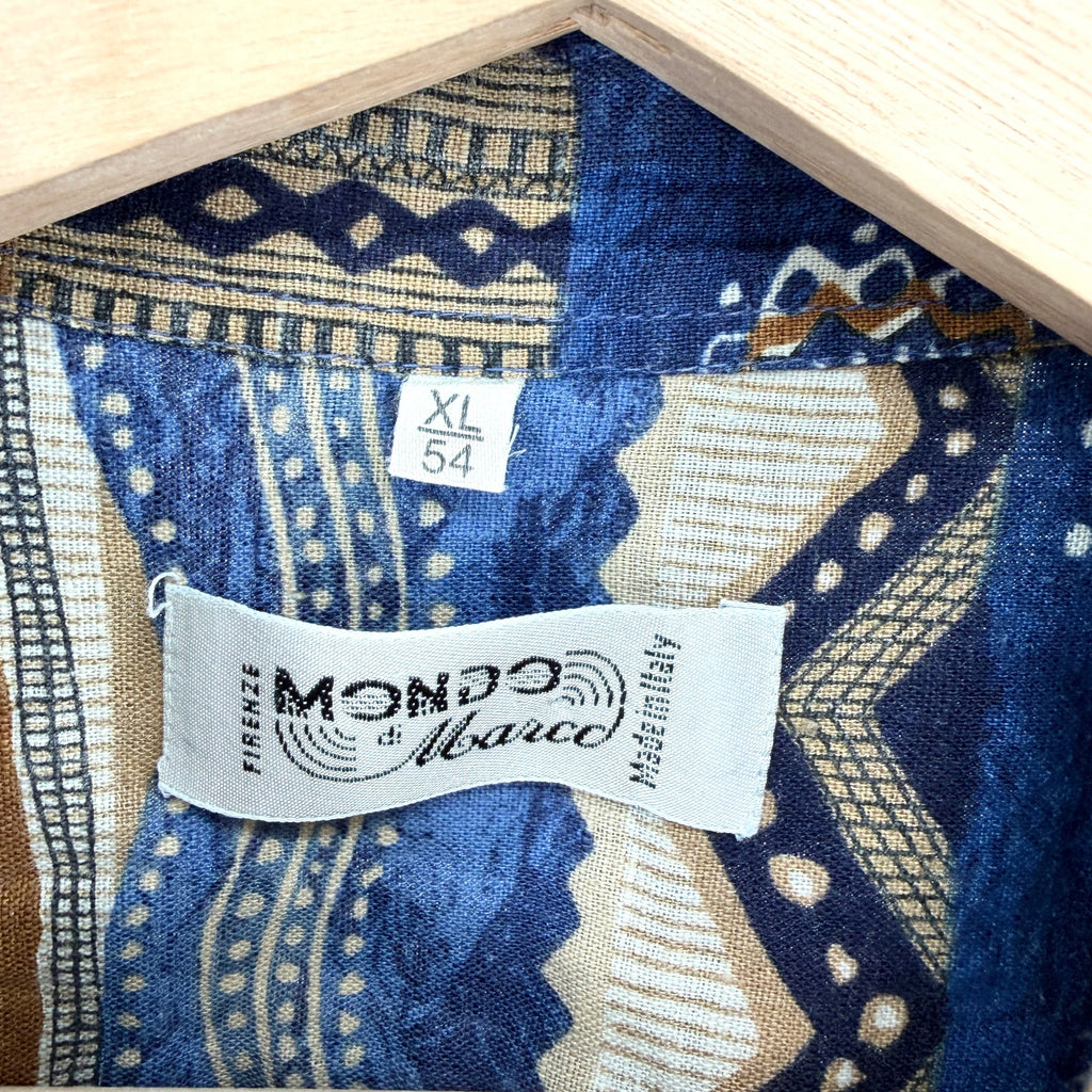 Vintage 90s Mondo di Marco Blue Tribal Italian Print Shirt