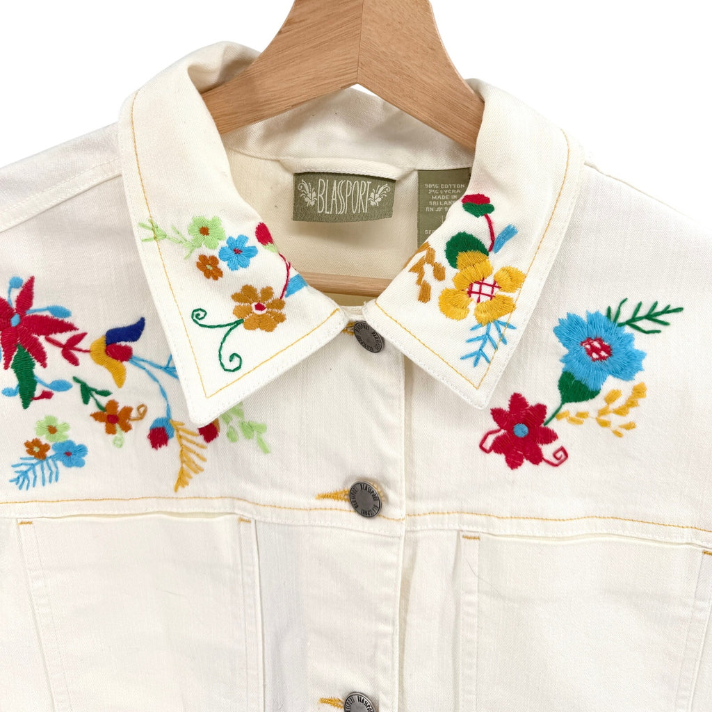 Vintage 90s Blassport Cream Floral Embroidered Denim Jacket