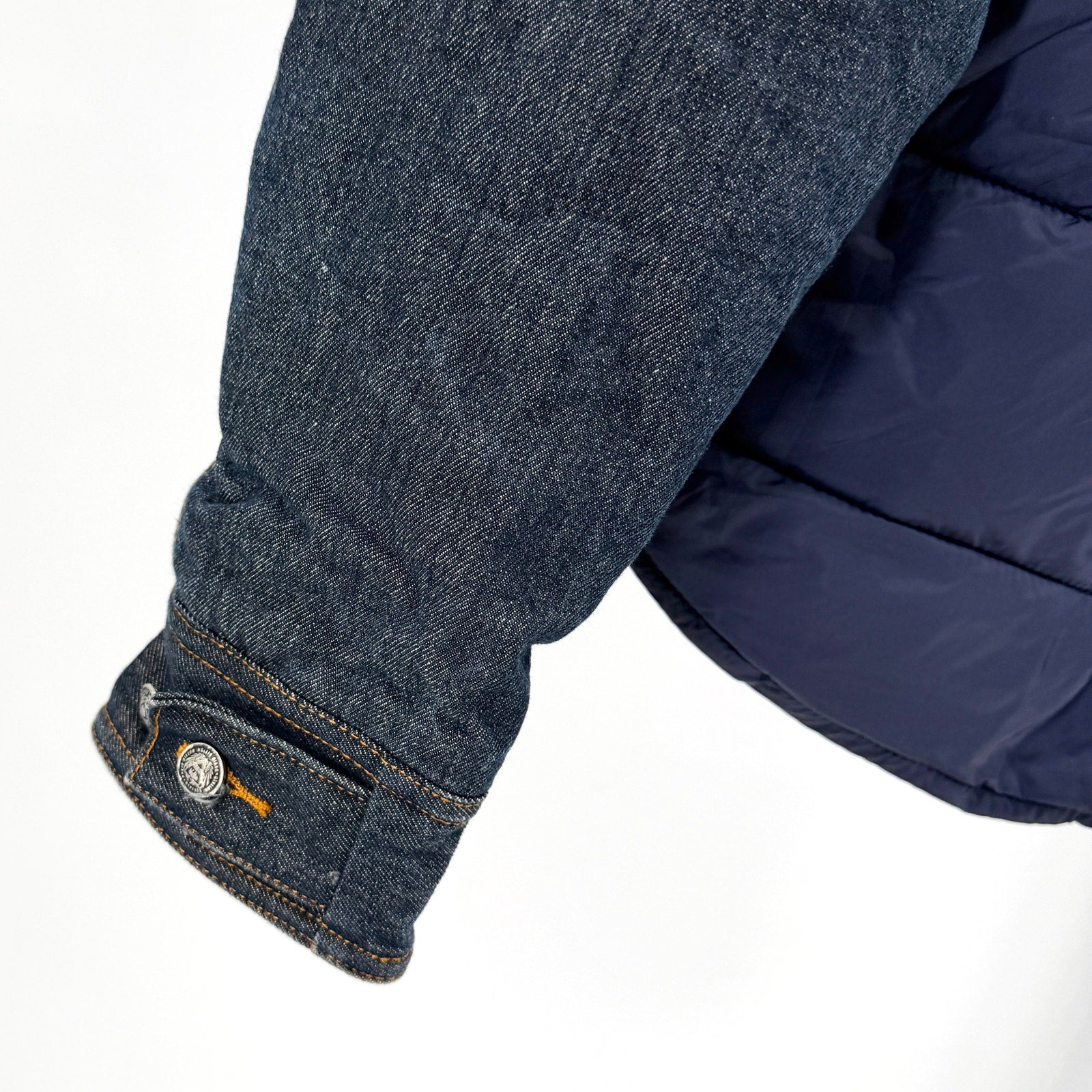 Buffalo David Bitton Navy Blue Denim Faux Shearling Puffer Jacket