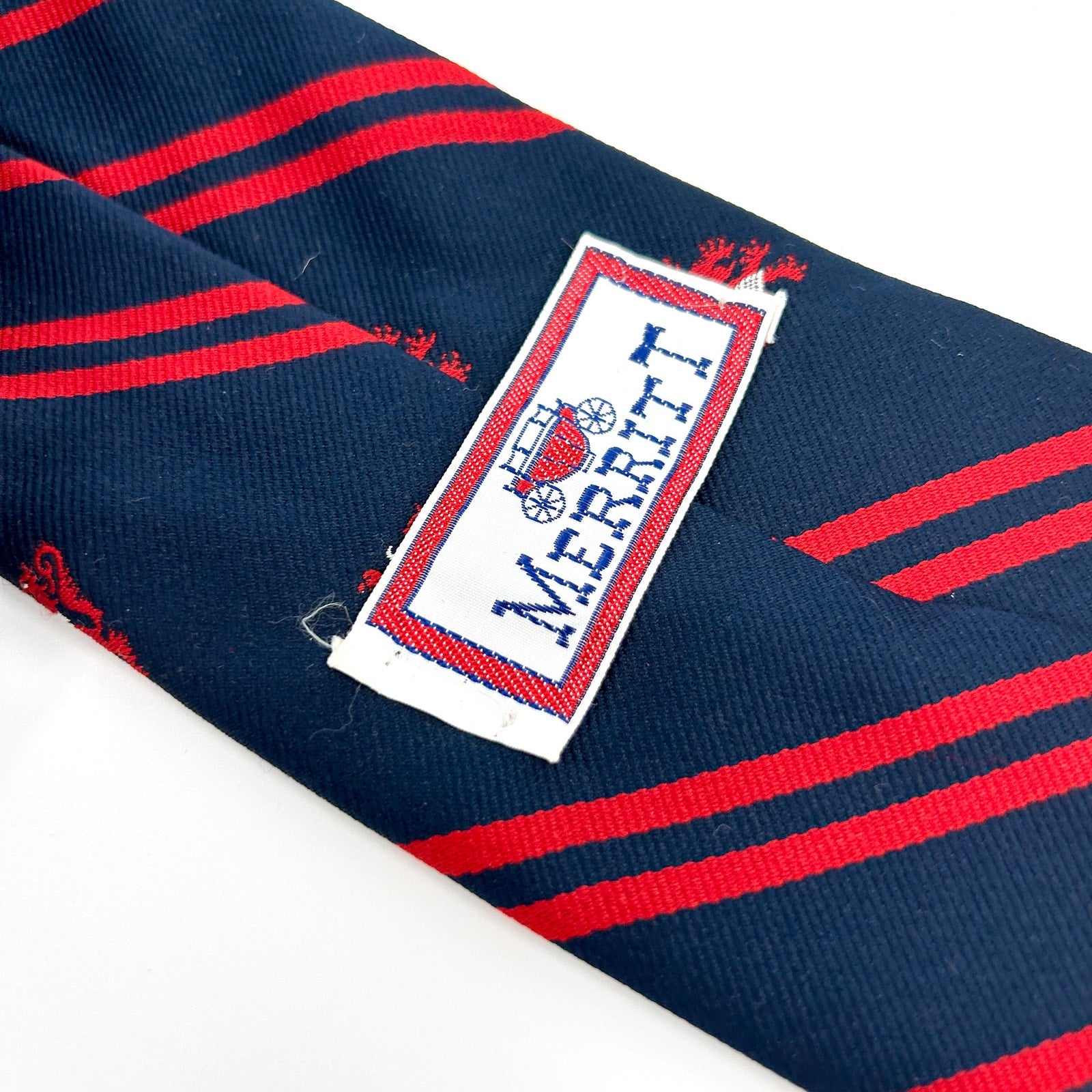 Vintage 80s Navy Red Lion Striped Necktie