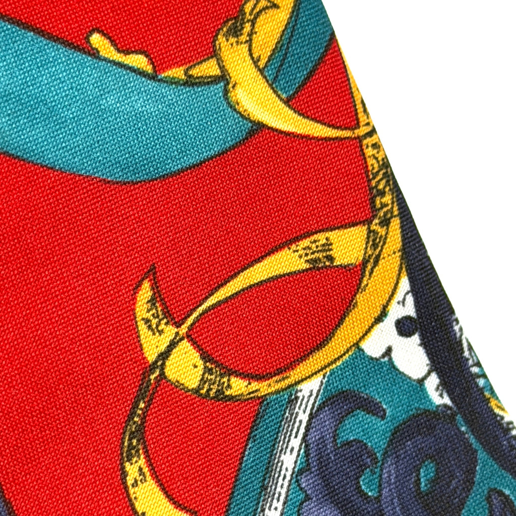 Vintage 90s Italian Handmade Red Baroque Ornate 100% Silk Tie