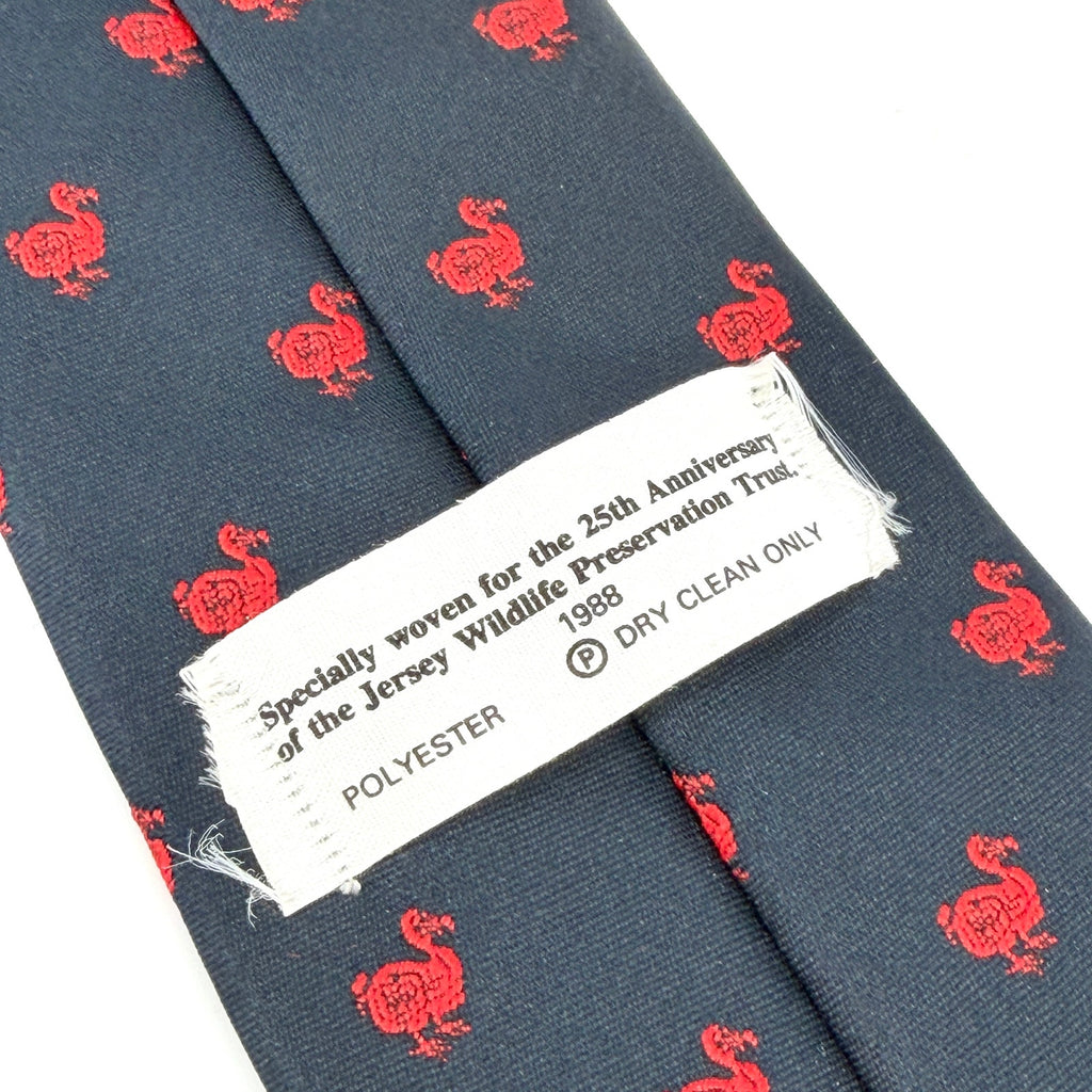 Vintage 80s Jersey Wildlife Preservation Trust Navy Red Dodo Bird Novelty Tie