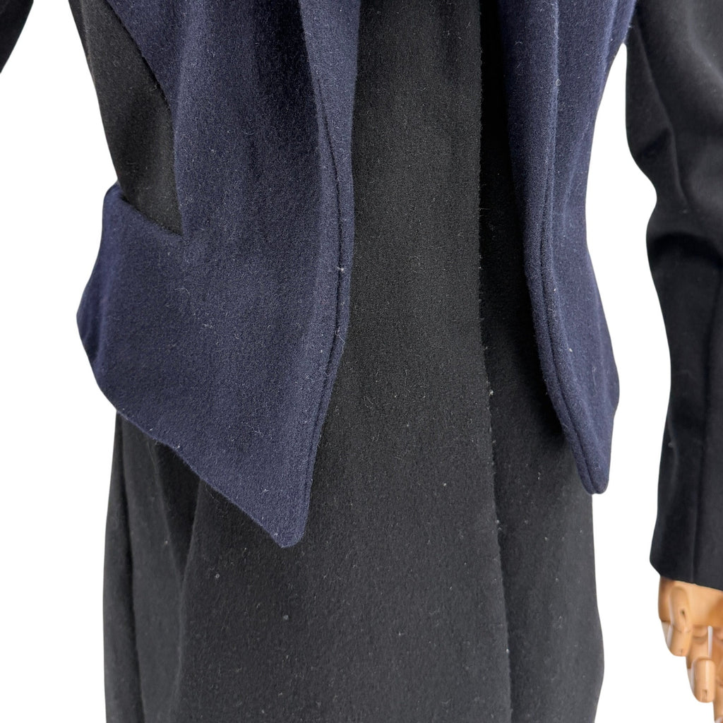 Marchesa Voyage Black Navy Blue Wool Blend Snap Overcoat Jacket