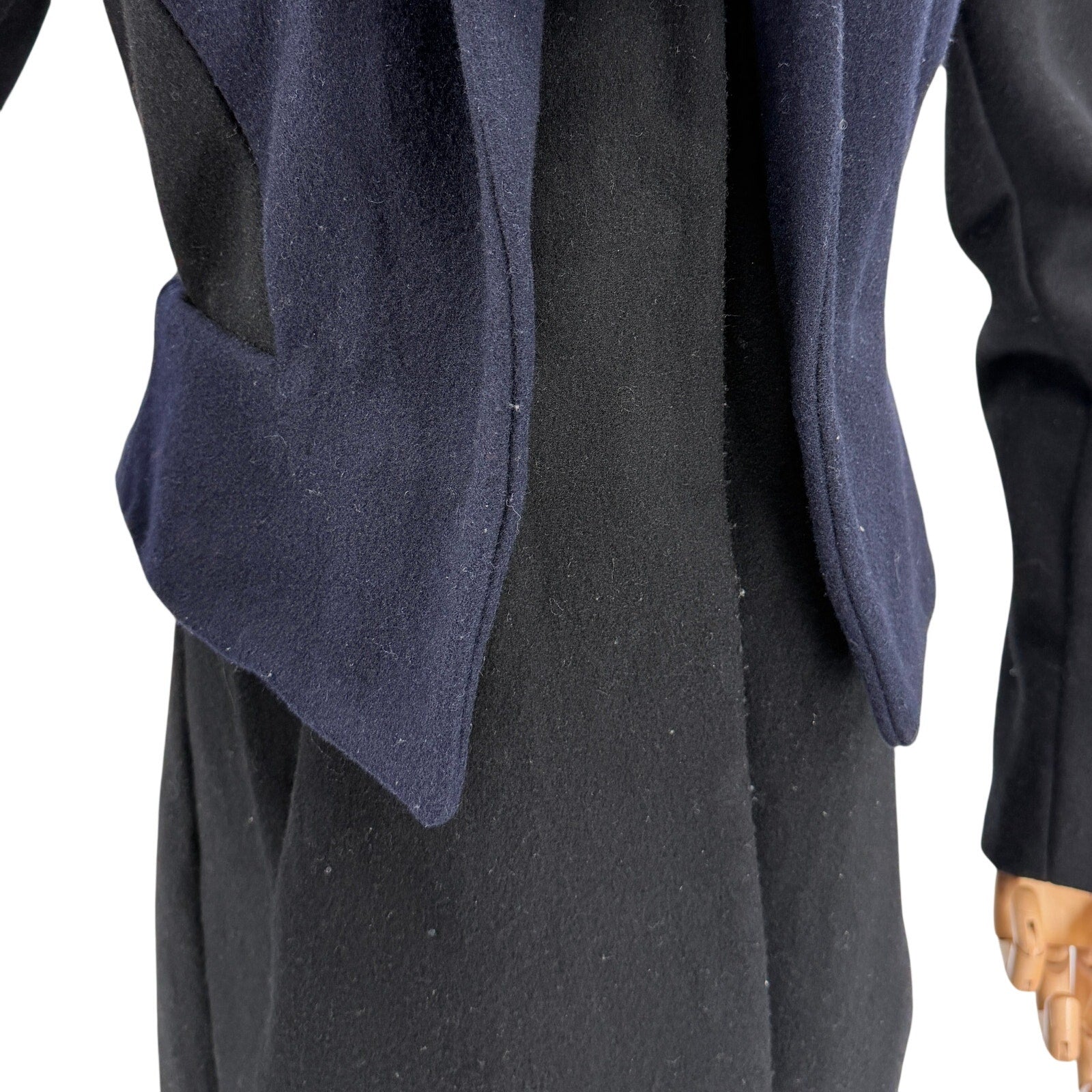 Marchesa Voyage Black Navy Blue Wool Blend Snap Overcoat Jacket