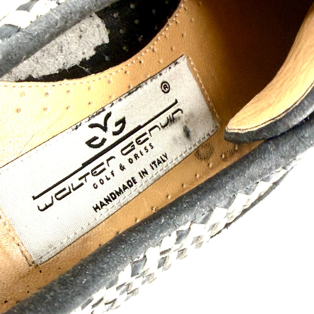 Vintage 90s Walter Genuin Black White Woven Leather Wingtip Golf Shoes