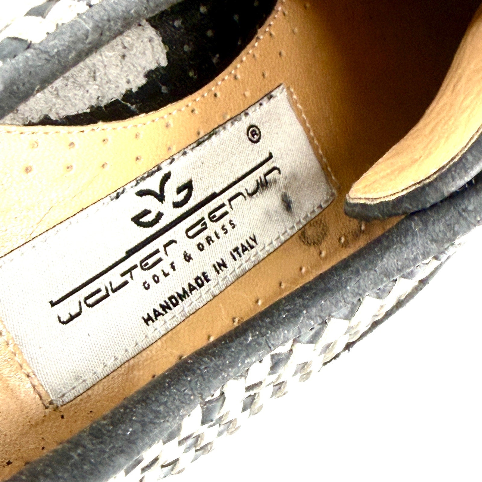Vintage 90s Walter Genuin Black White Woven Leather Wingtip Golf Shoes