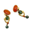 Vintage 80s Gold Orange Green Resin Geometric Dangle Clip On Earrings