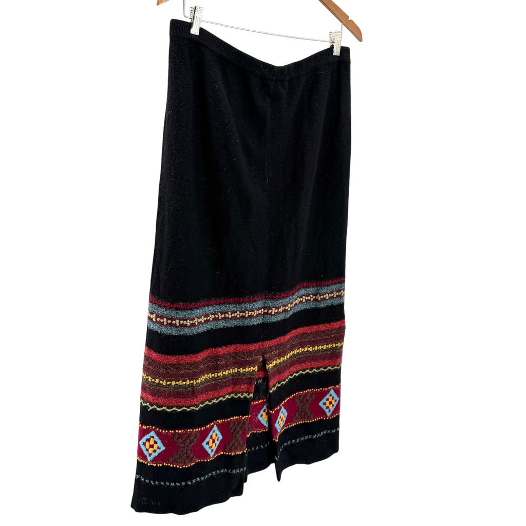 Vintage Y2K Double D Ranch Black 100% Lamb Wool Southwestern Knit Maxi Skirt