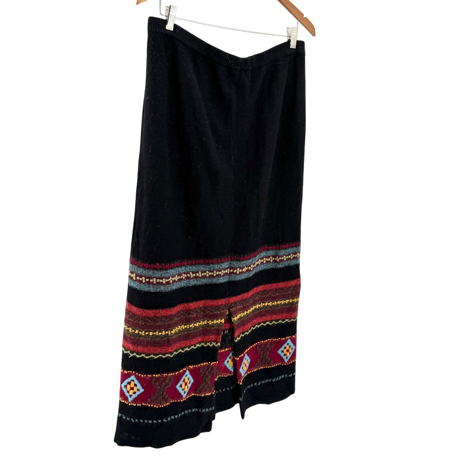 Vintage Y2K Double D Ranch Black 100% Lamb Wool Southwestern Knit Maxi Skirt