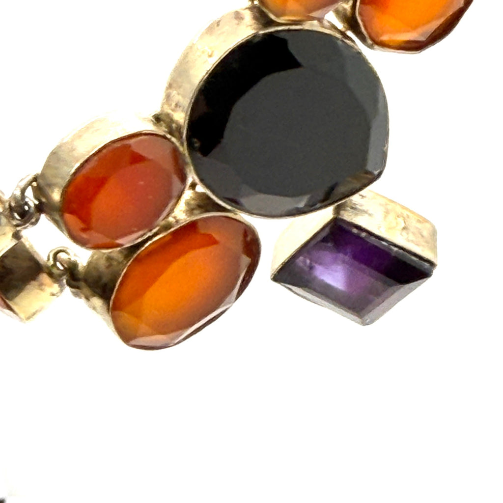 Vintage 90s Stamped Taxco Sterling Silver Multistone Statement Bib Necklace