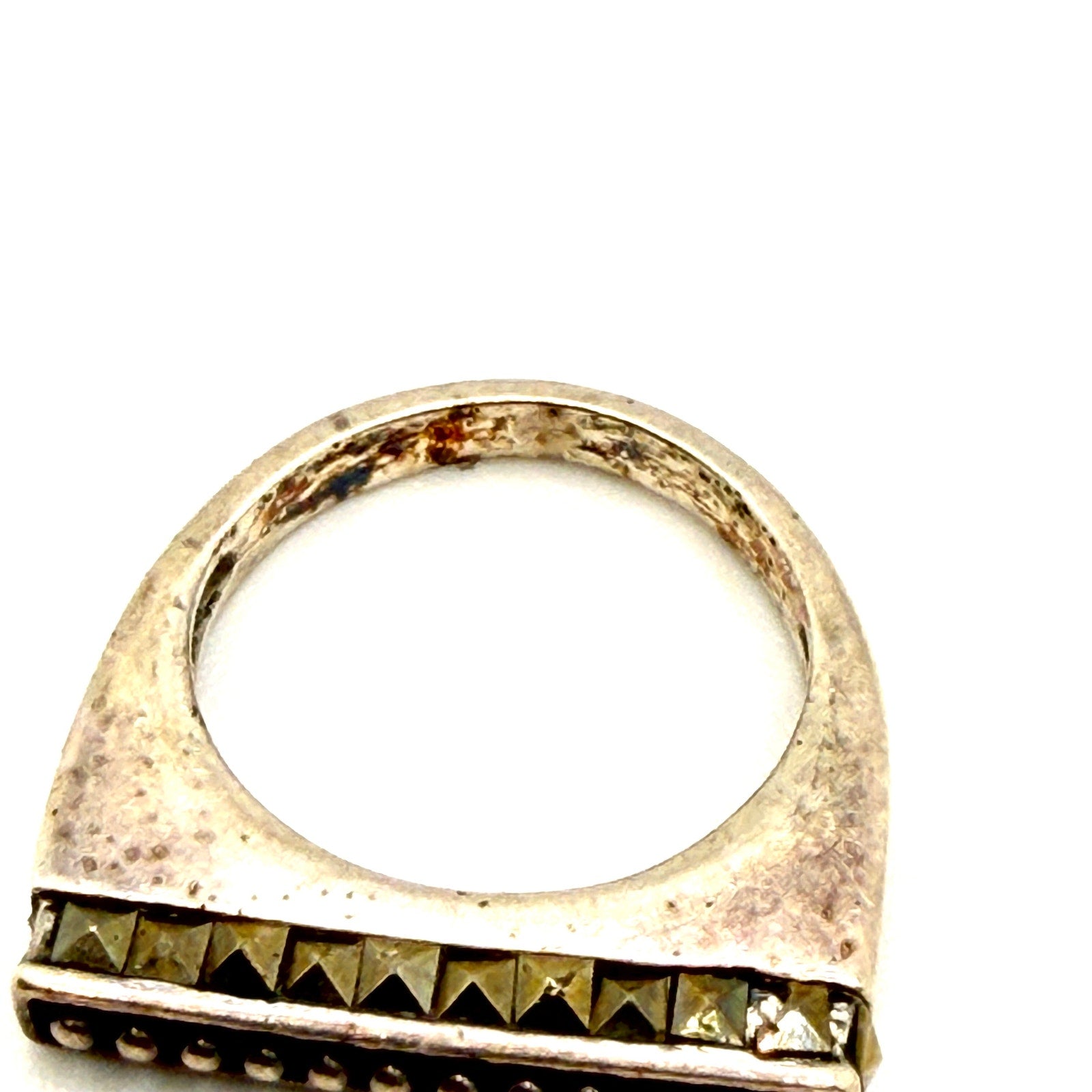 Vintage Sterling Silver Marcasite Geometric Bar Minimalist Statement Ring