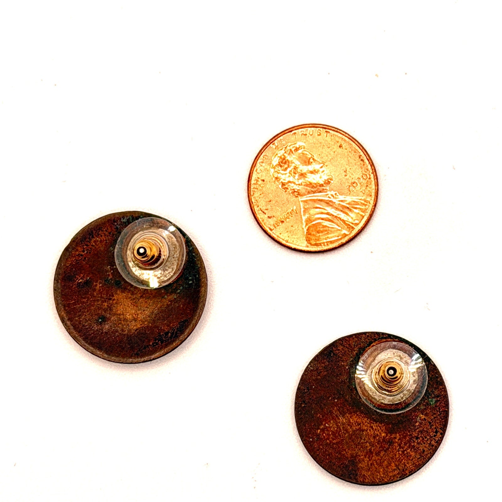 Vintage 70s Orange Gold Enamel Geometric Handcrafted Round Stud Earrings