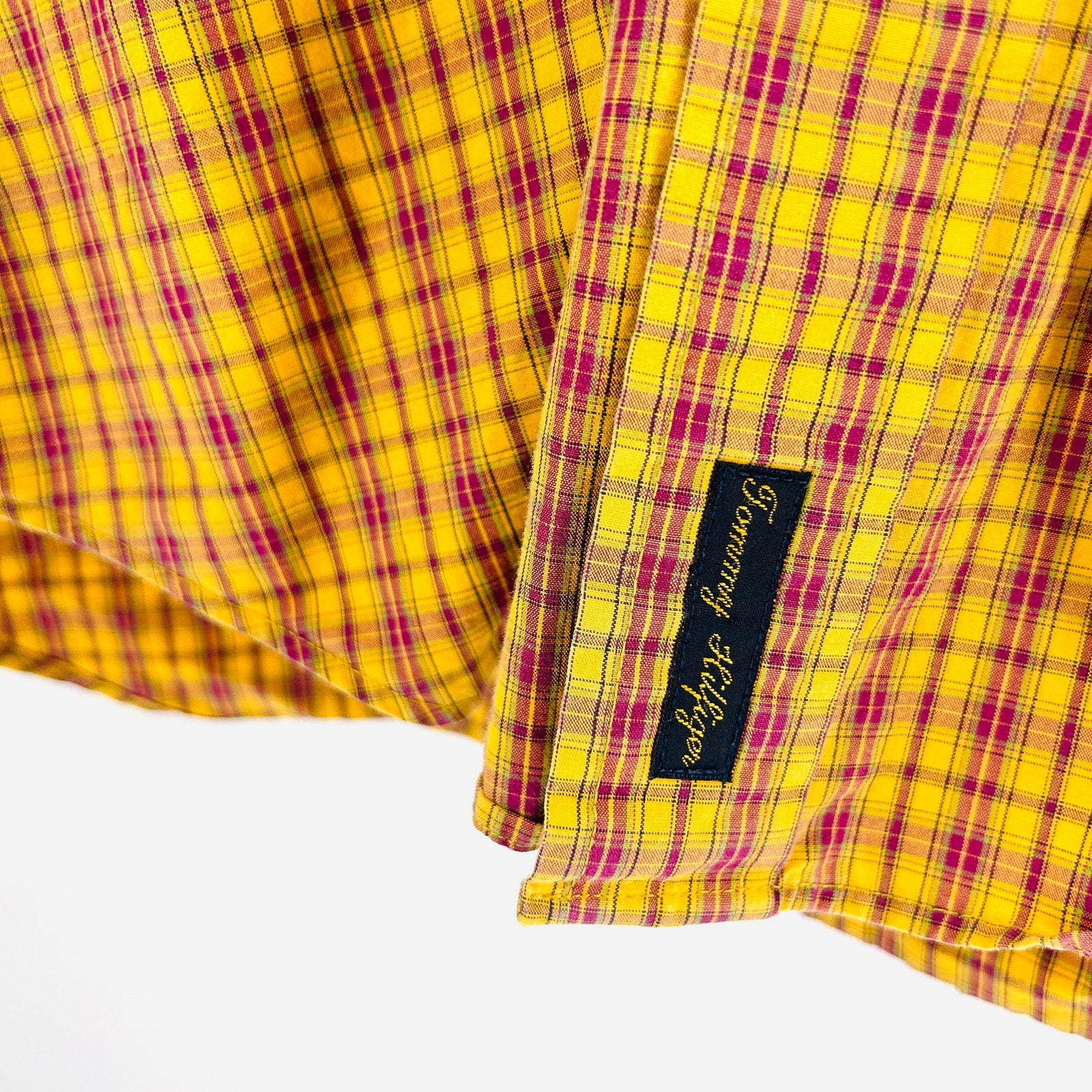 Vintage 90s Tommy Hilfiger Yellow Red Plaid Cotton Button-Down Shirt