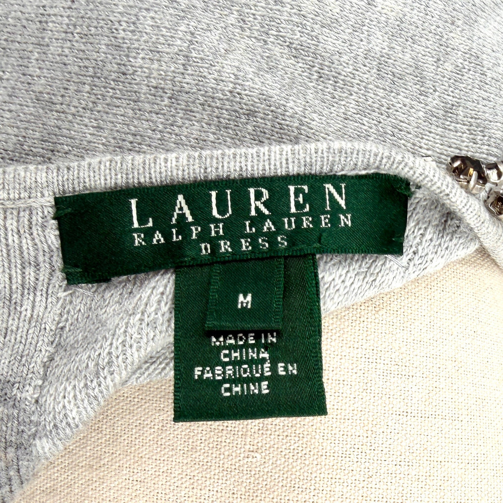 Lauren Ralph Lauren Grey Minimalist Glam Beaded Neckline Knit Sheath Dress
