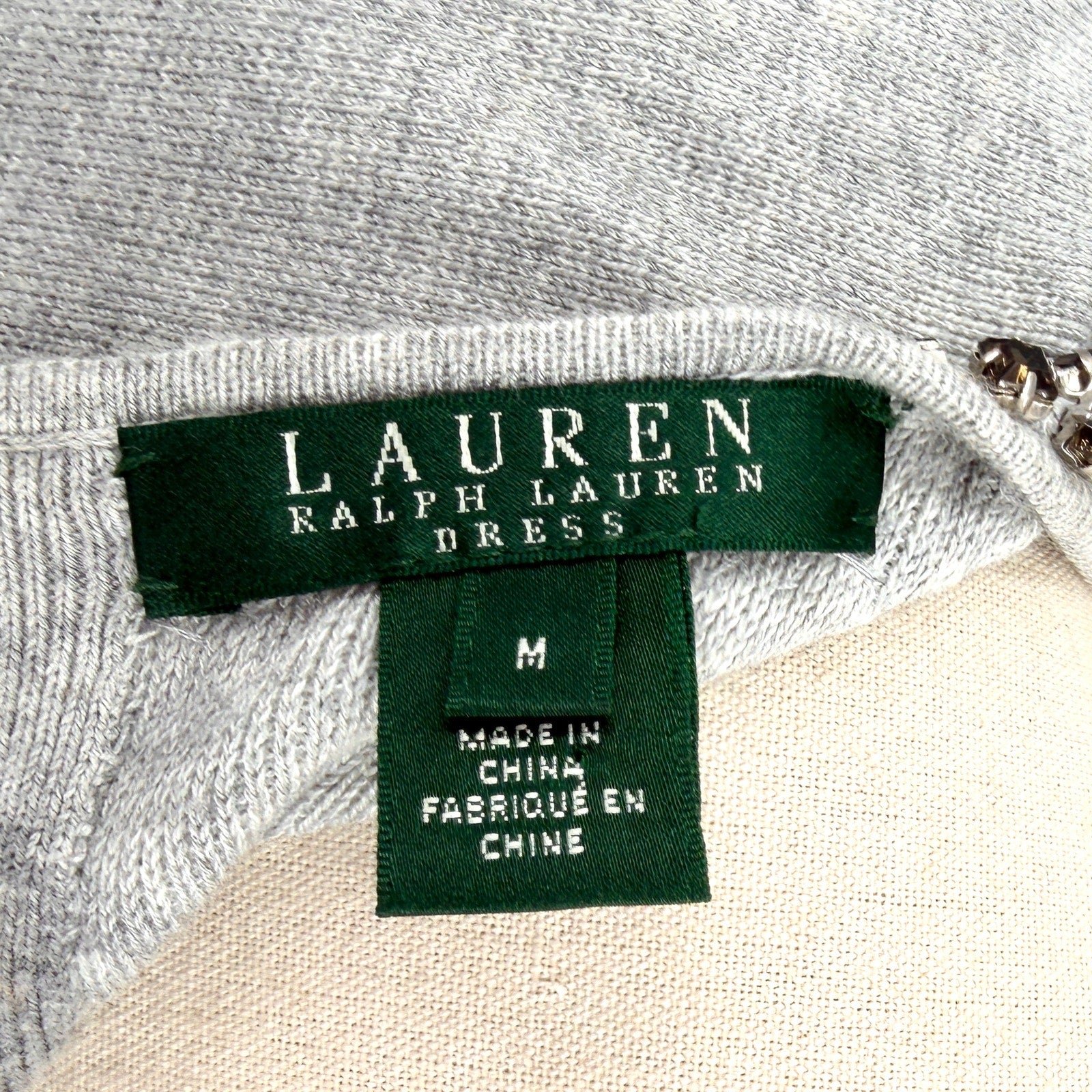 Lauren Ralph Lauren Grey Minimalist Glam Beaded Neckline Knit Sheath Dress