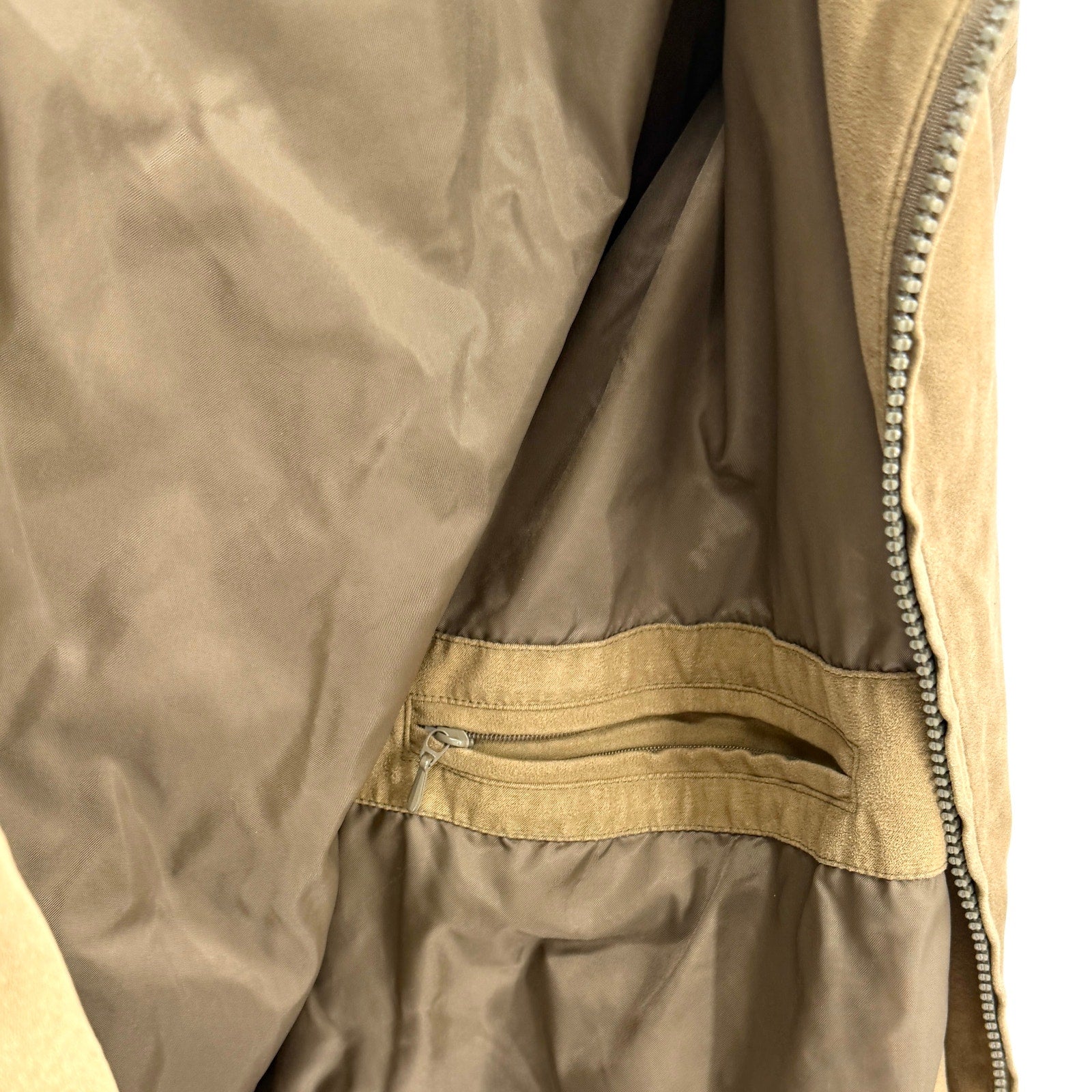 Geoffrey Beene Tan Faux Suede Minimalist Zip Up Harrington Bomber Jacket