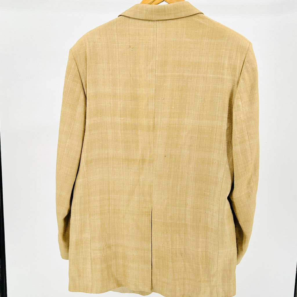 Vintage 90s Arnie 100% Woven Silk Tan Textured Minimalist Casual Menswear Blazer
