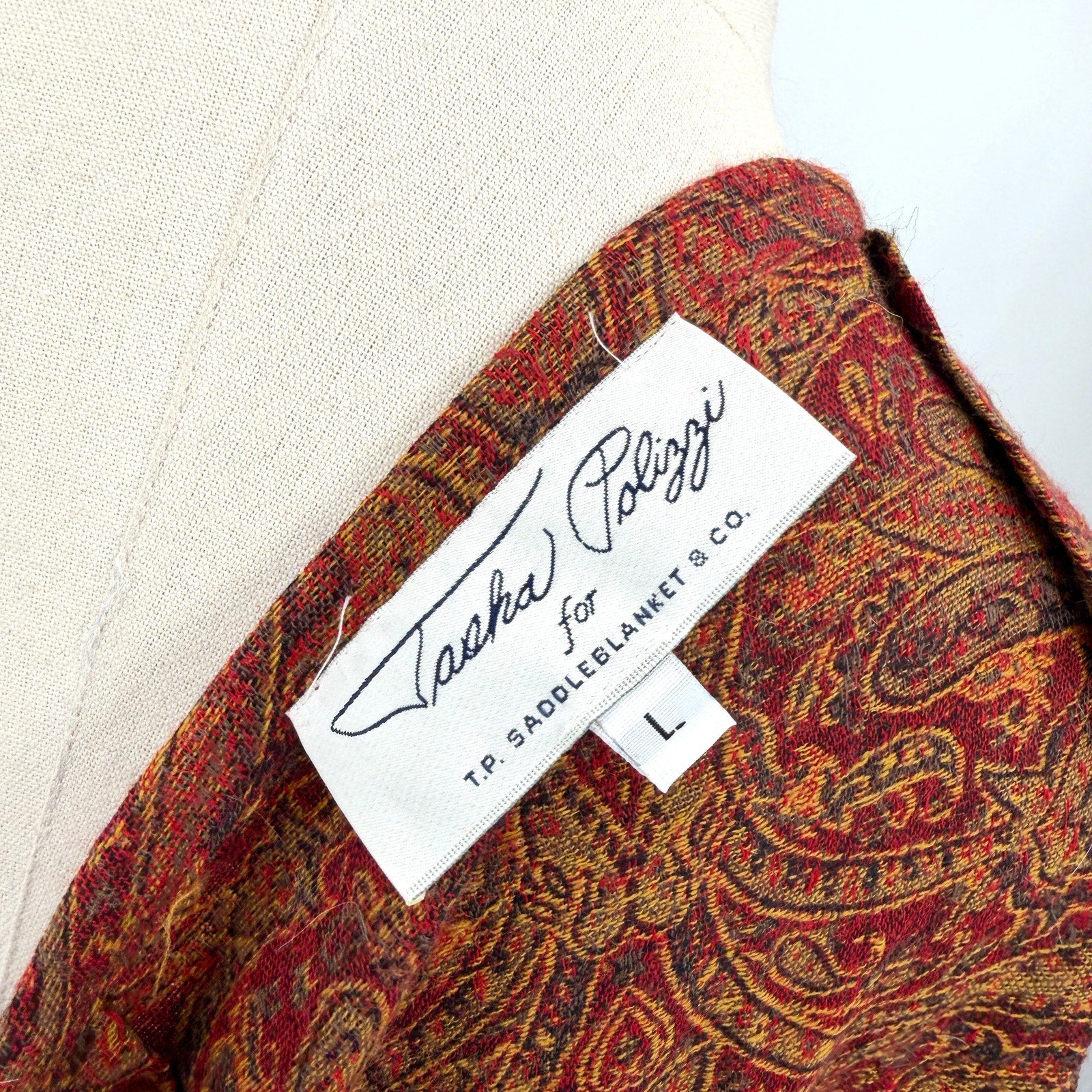 Vintage 90s Tasha Polizzi Red Olive 100% Wool Paisley Boho Wrap Skirt