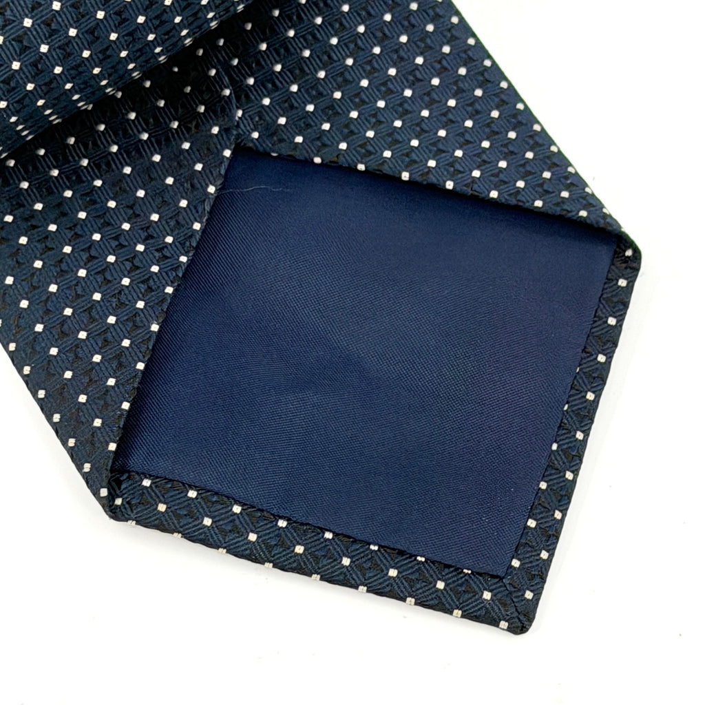 Vintage 90s Valentino Blue White Polkadot Geometric Traditional Necktie