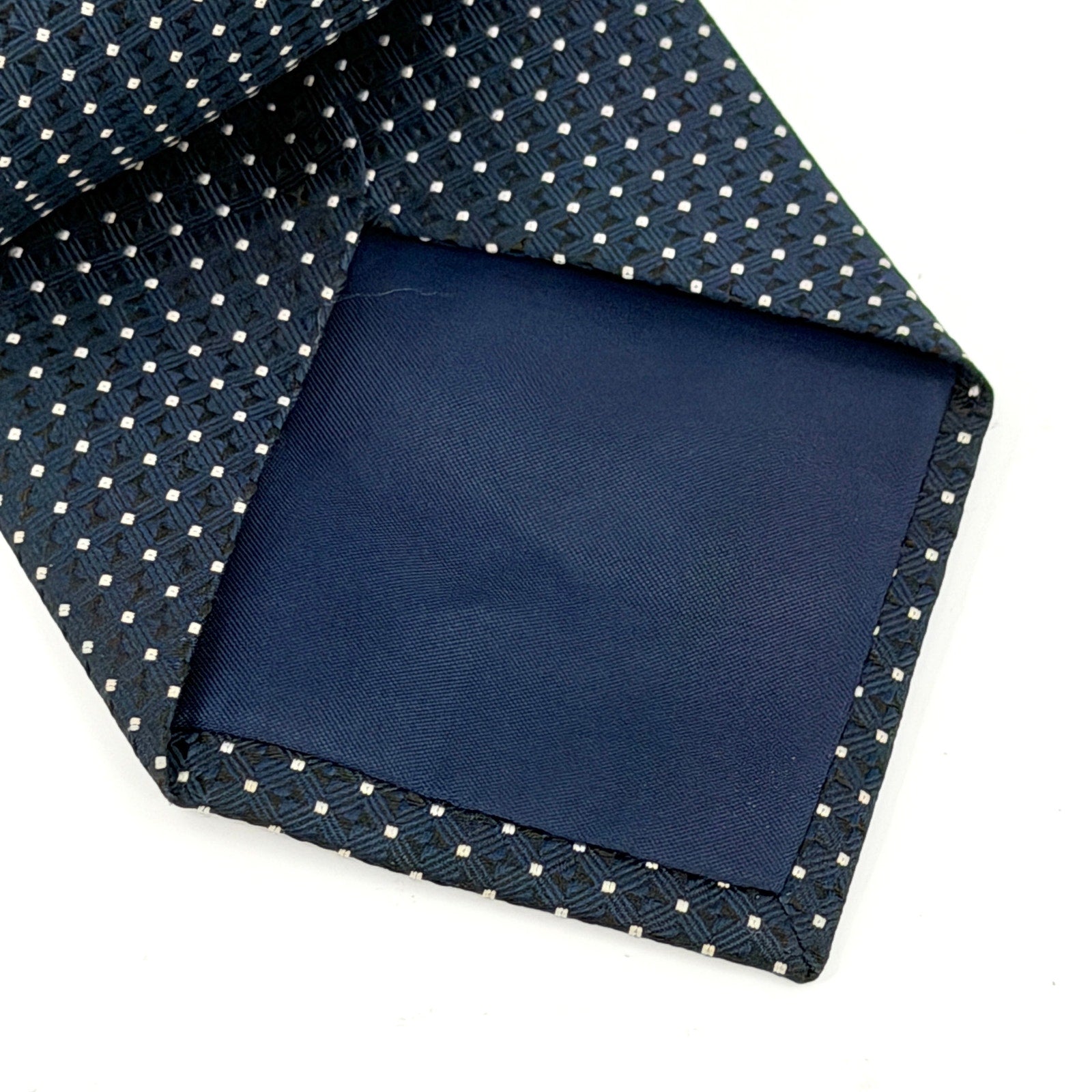 Vintage 90s Valentino Blue White Polkadot Geometric Traditional Necktie