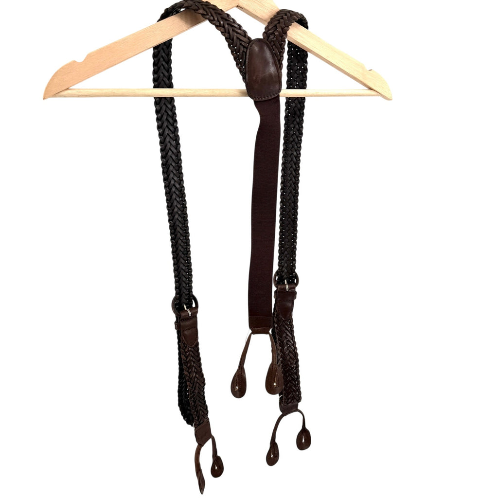 Vintage 90s Hunt Club Brown Genuine Leather Braided Y-Back Suspenders