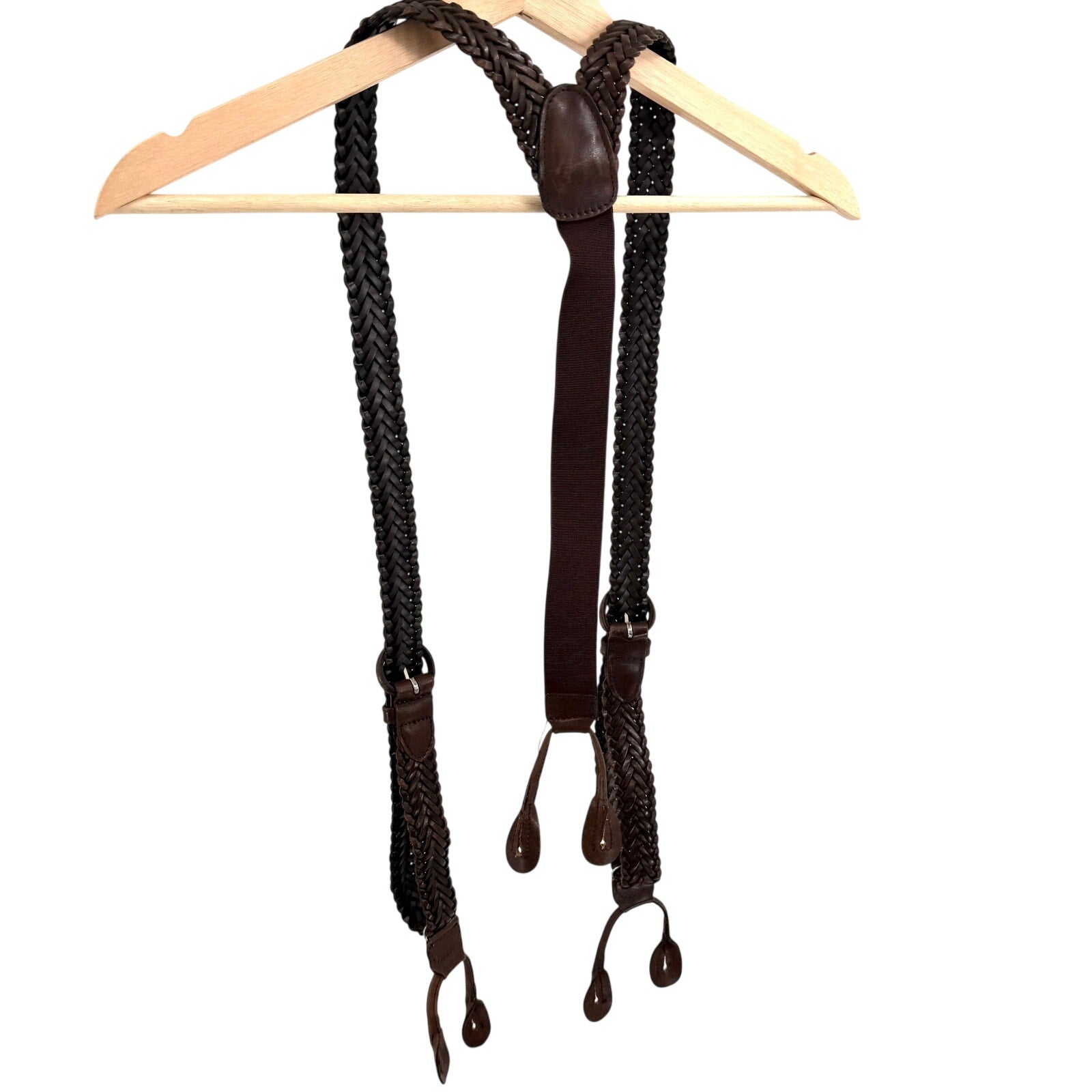 Vintage 90s Hunt Club Brown Genuine Leather Braided Y-Back Suspenders