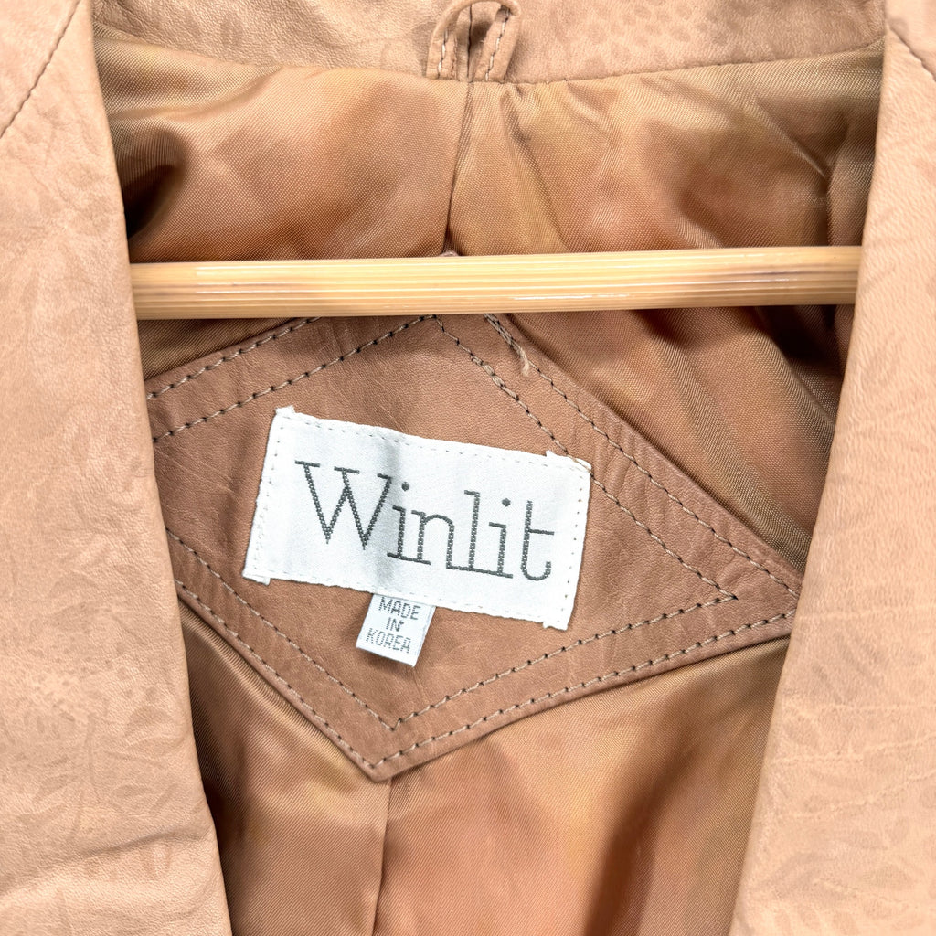 Vintage 80s Winlit Tan Genuine Leather Floral Retro Western Suede Jacket