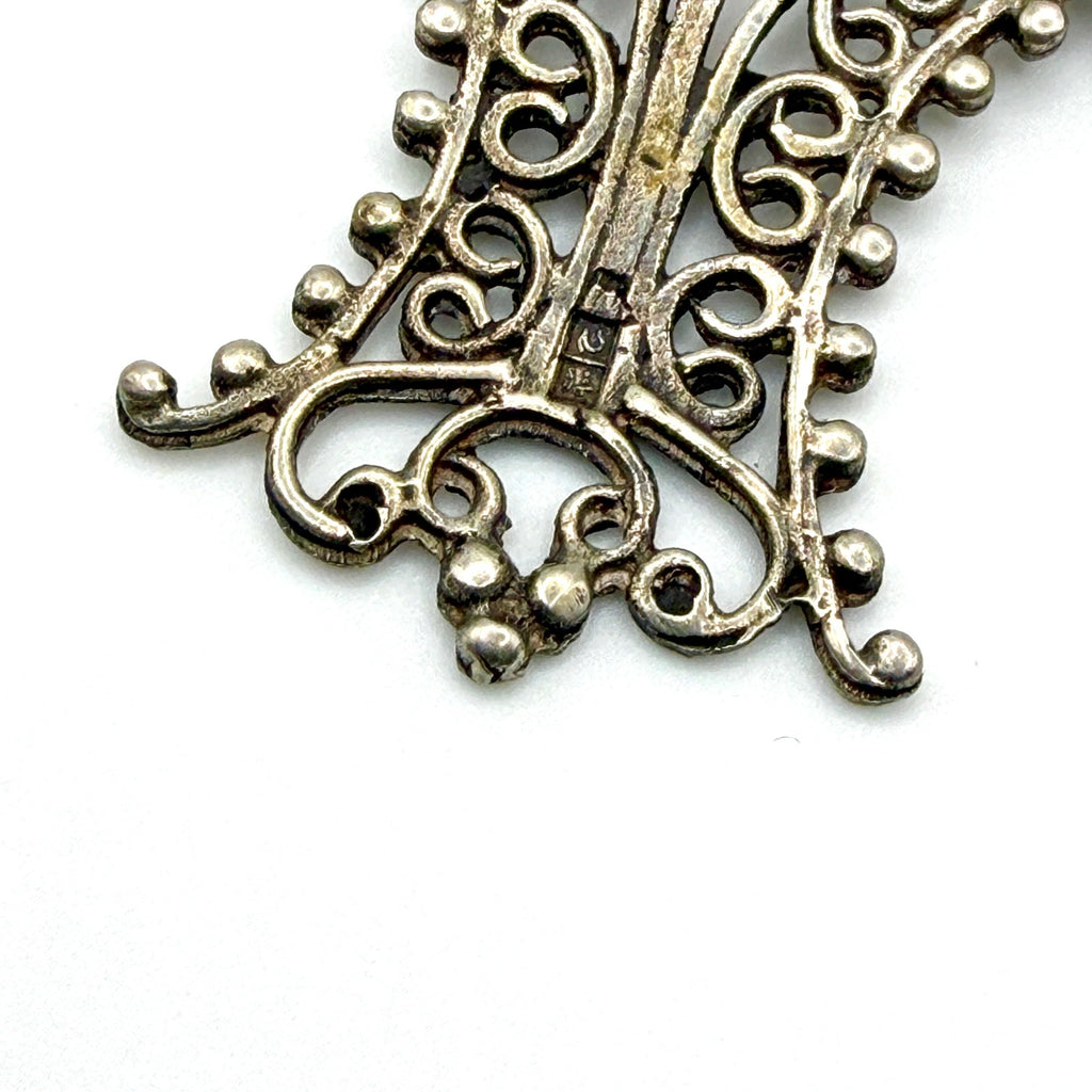 Vintage 80s Barcelona Spain Sterling Silver Stamped Filigree Post Earrings