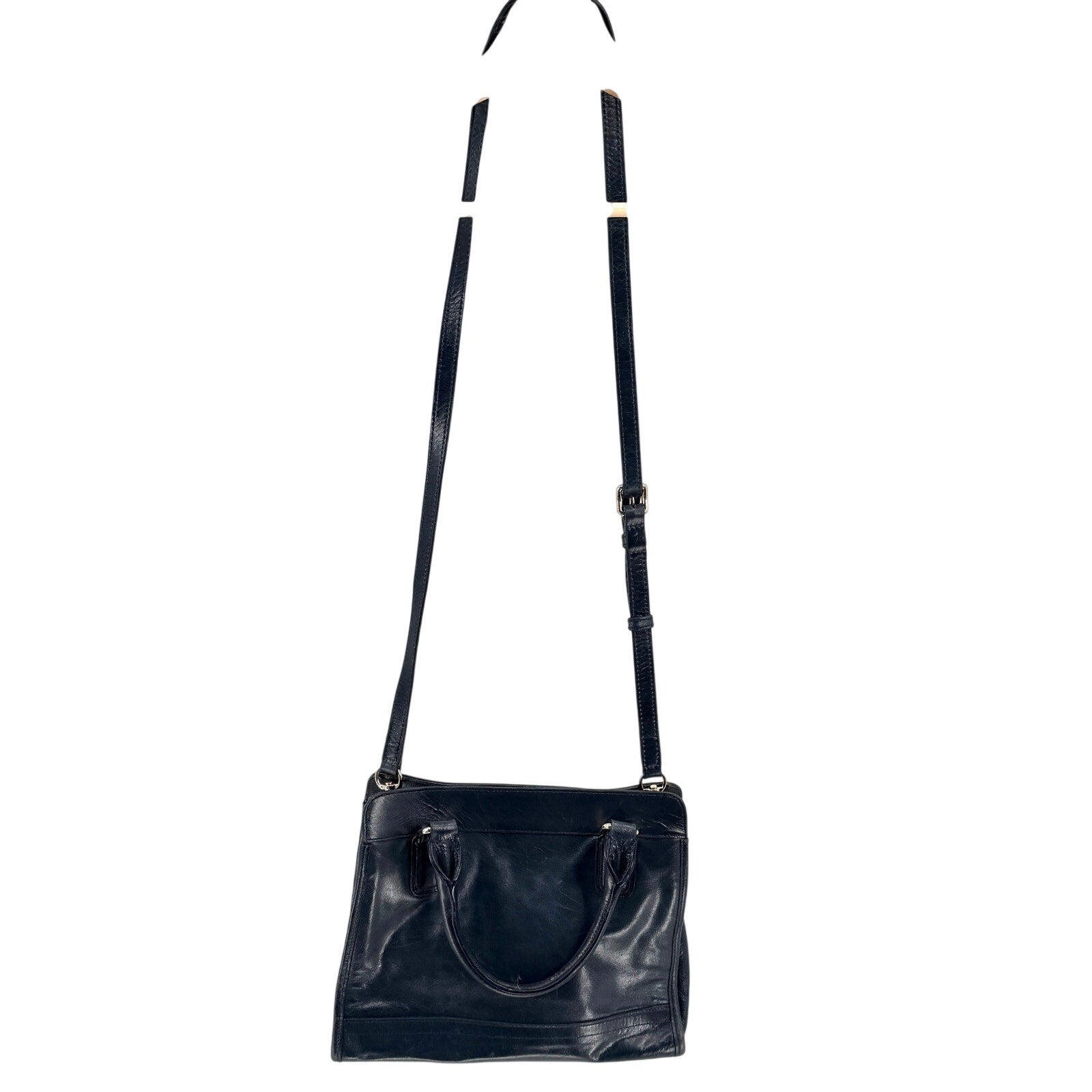 Cole Haan Navy Blue Genuine Leather Minimalist Push Lock Satchel Crossbody Bag