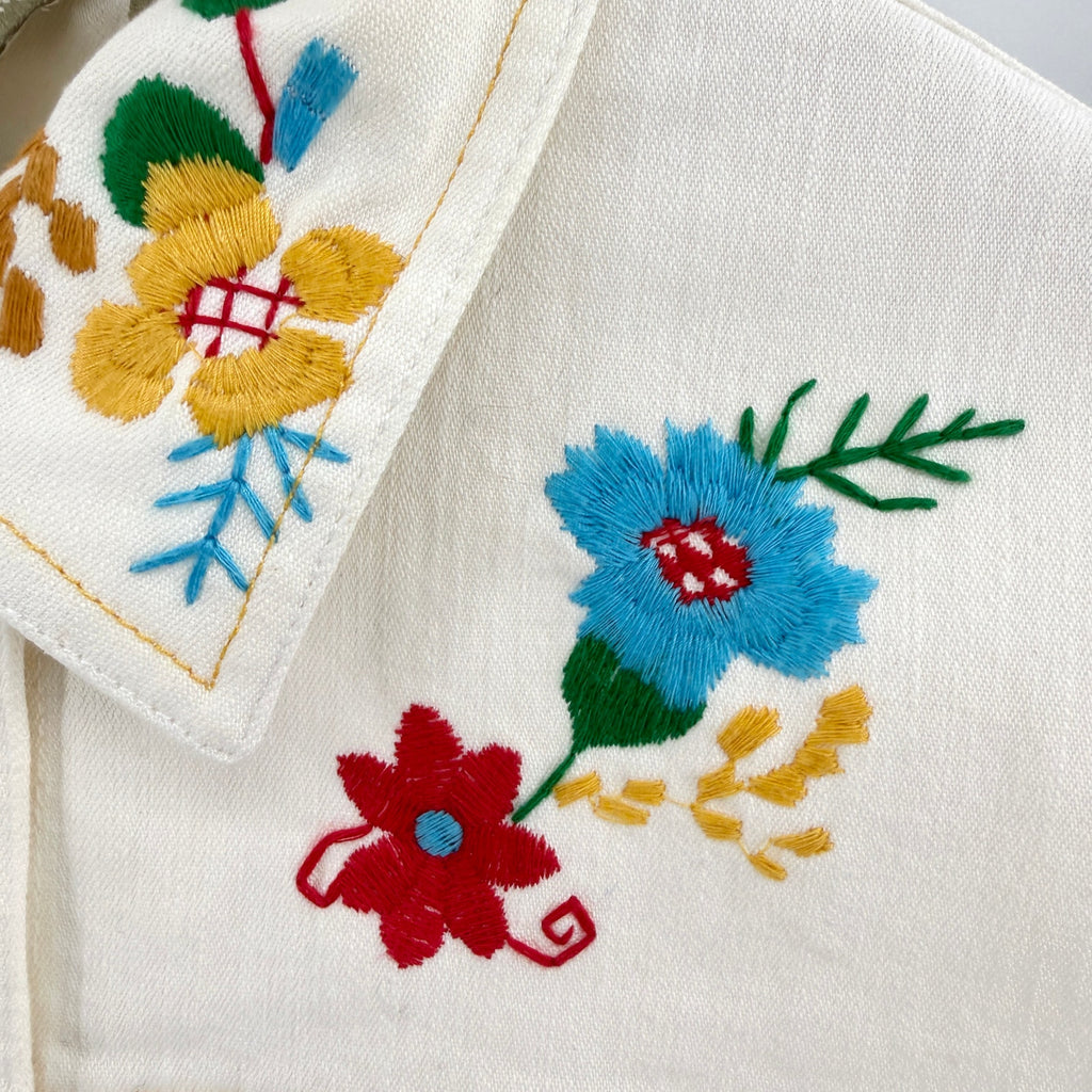 Vintage 90s Blassport Cream Floral Embroidered Denim Jacket