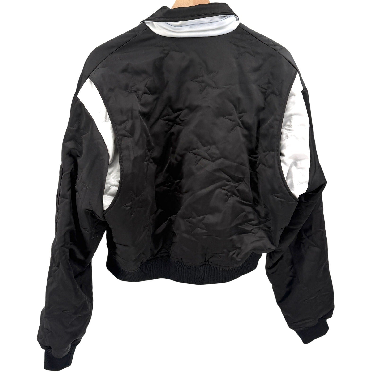 Filles à Papa Black Star Diamond-Stitch Bonzaï Satin Cropped Bomber Jacket