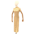Vintage Y2K Yumi Mazao Paris Gold Floral Brocade Cheongsam Maxi Dress
