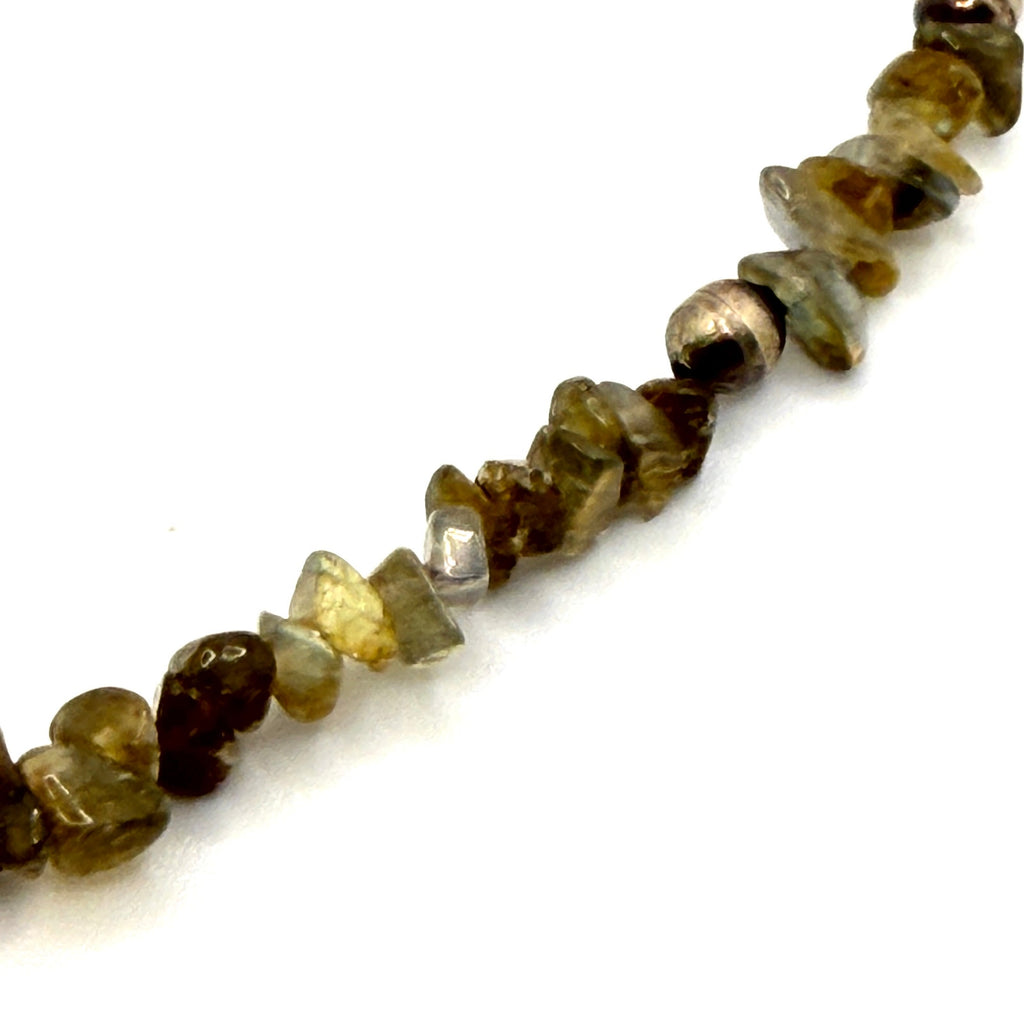 Vintage 90s Iridescent Labradorite Sterling Silver Boho S Hook Chip Necklace