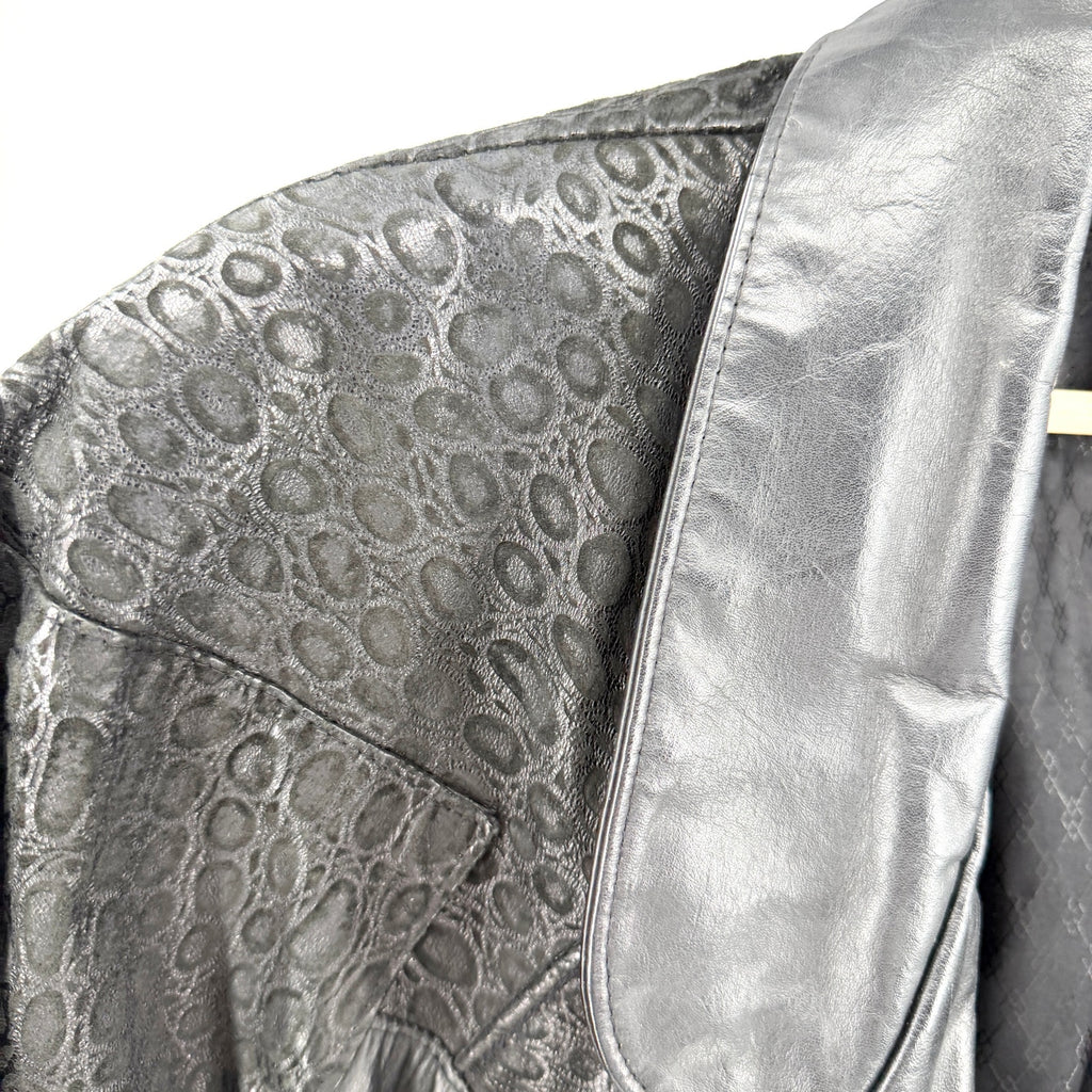 Vintage 80s Black Genuine Leather Textured Panel Blazer Jacket
